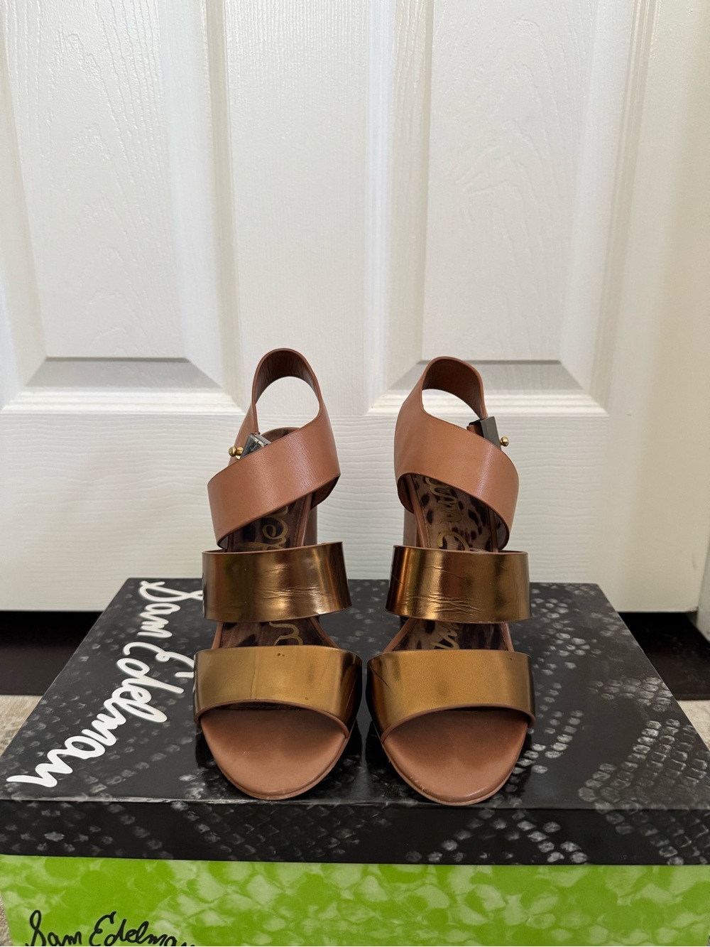 Sam Edelman Brown and Bronze Metallic Strappy Heels